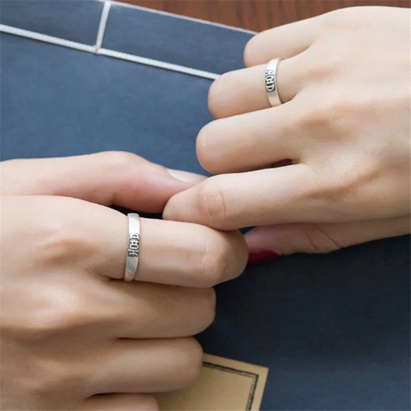 Double Happiness Vintage Pairs Adjustable Rings for Chinese Wedding 925 Sterling Silver