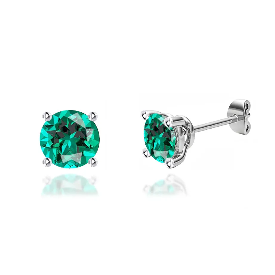 DOVE - Round Emerald Platinum Stud Earrings