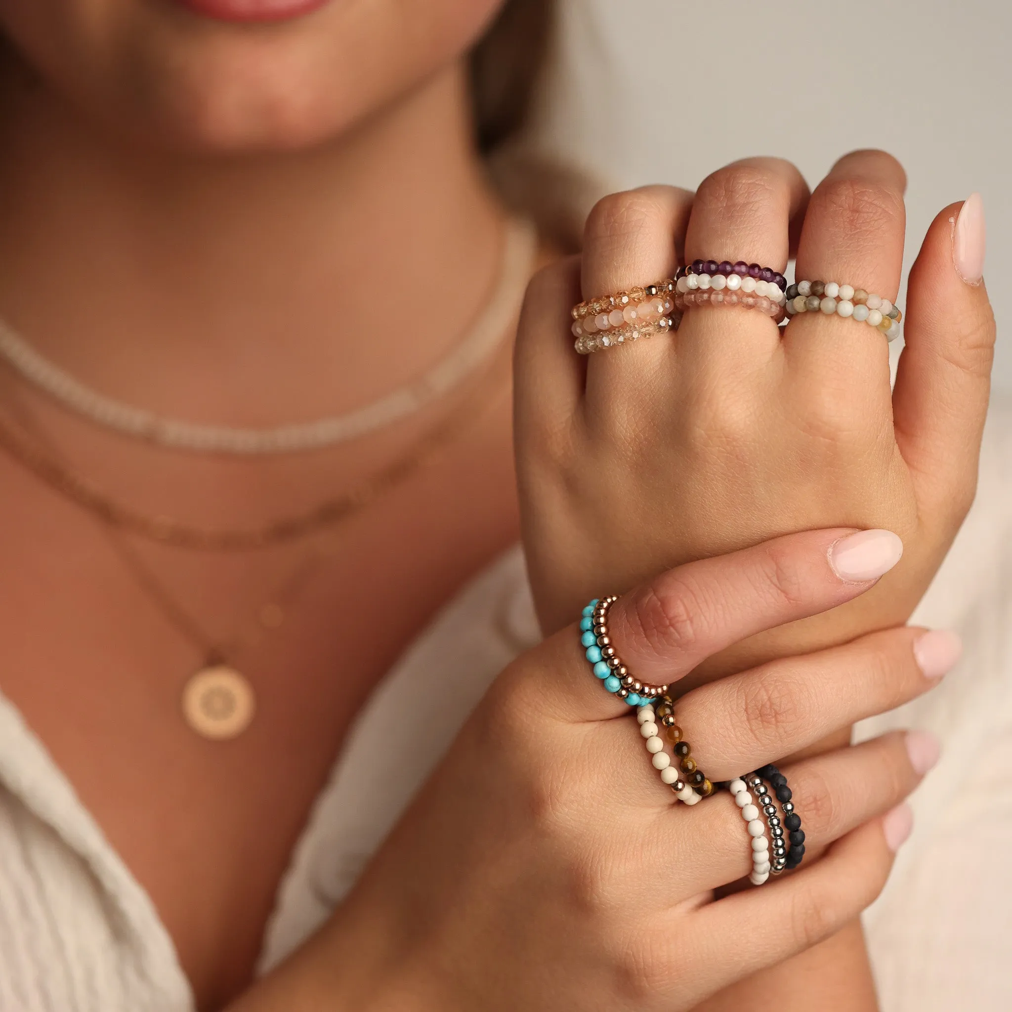 EARTHSTONE STRETCH RING - CHAMPAGNE CRYSTAL