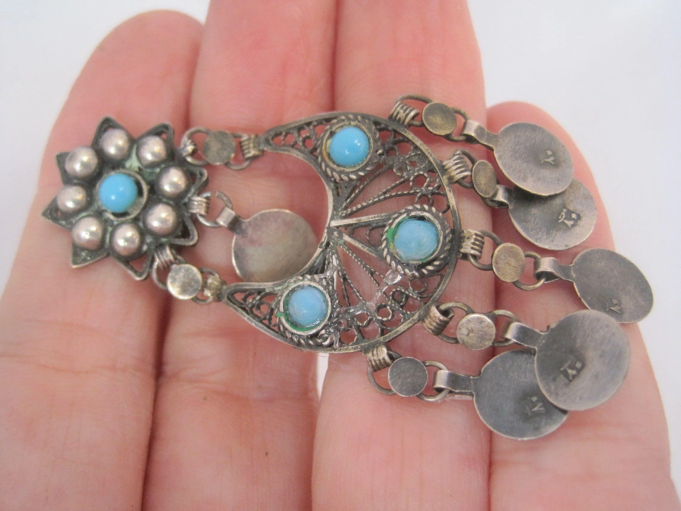 Egyptian Chandelier Silver Earrings with Clip On Mechanism