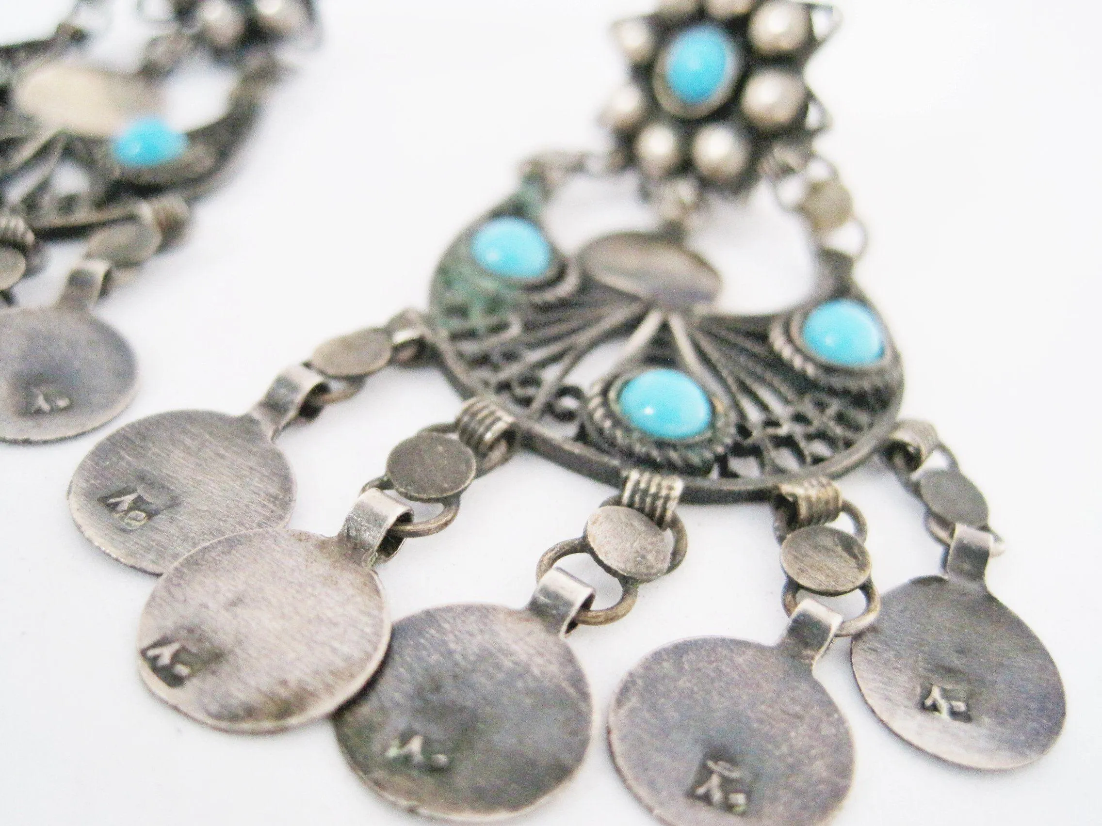 Egyptian Chandelier Silver Earrings with Clip On Mechanism