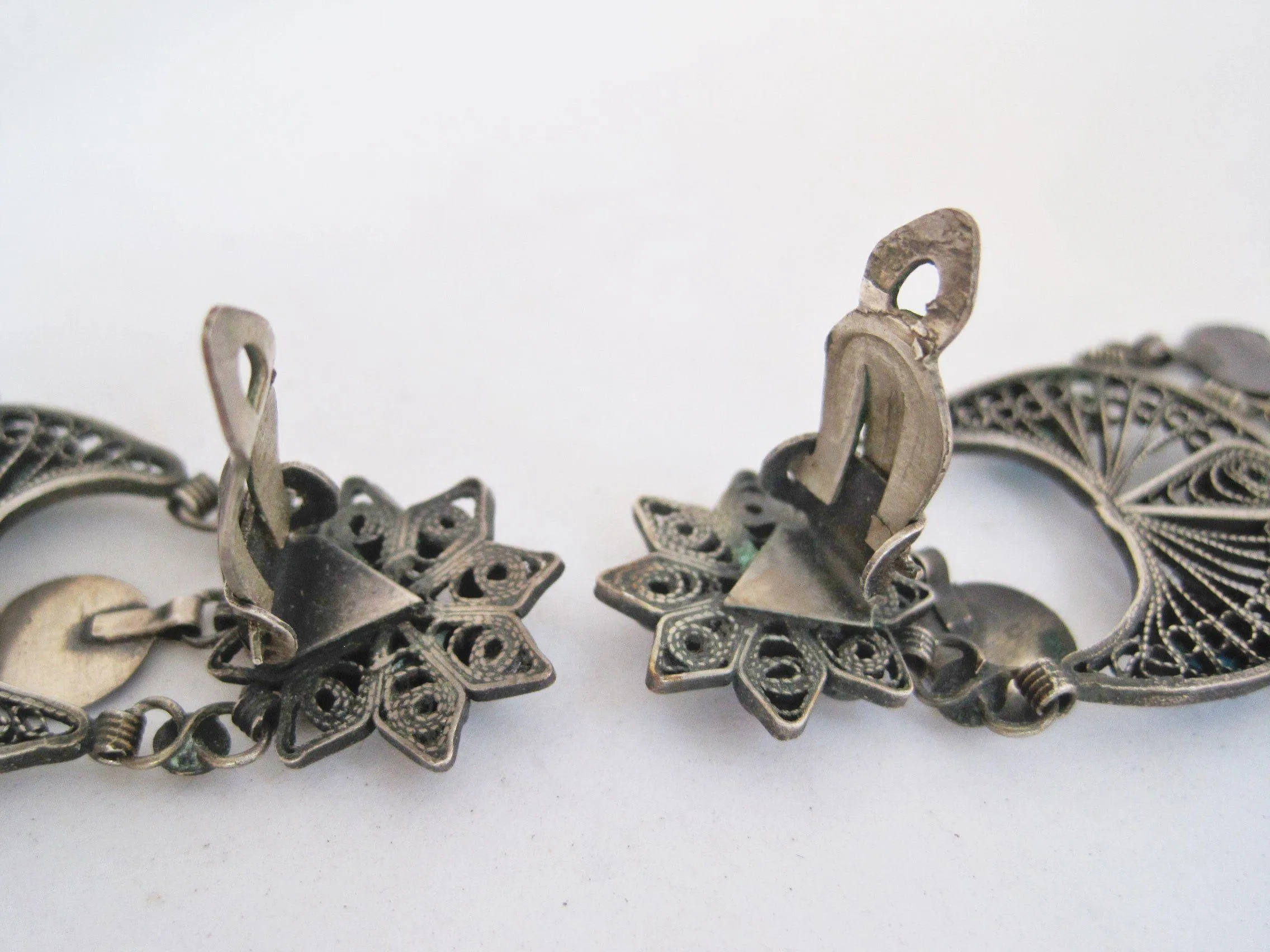Egyptian Chandelier Silver Earrings with Clip On Mechanism