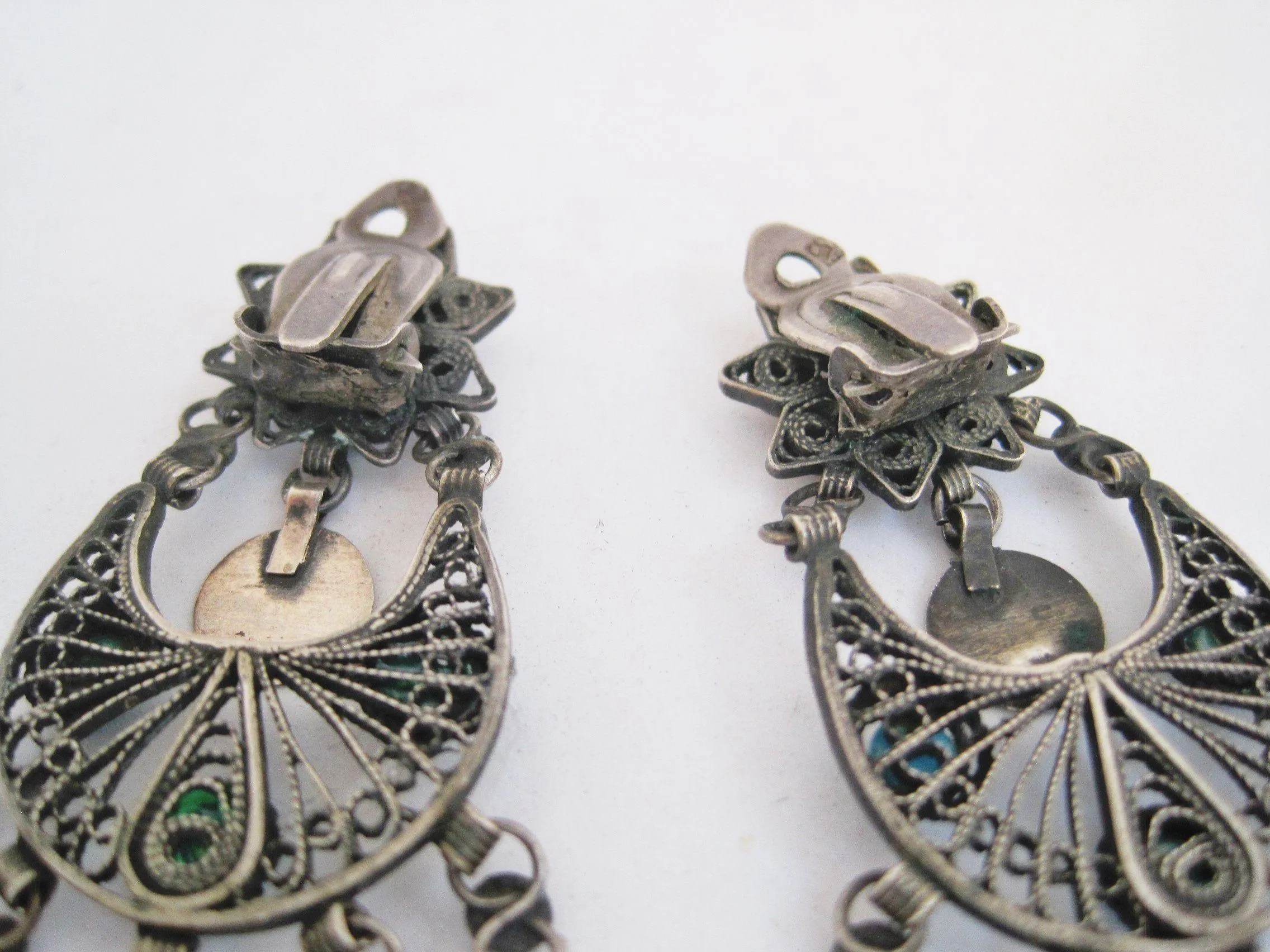 Egyptian Chandelier Silver Earrings with Clip On Mechanism