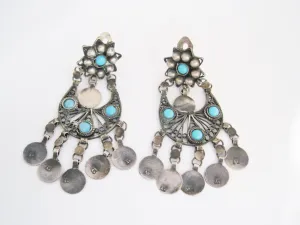 Egyptian Chandelier Silver Earrings with Clip On Mechanism
