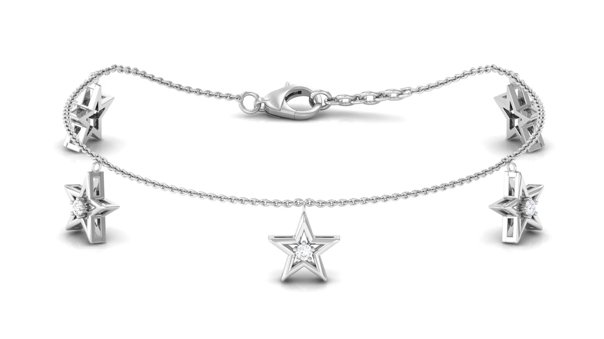 Elegant Cubic Zirconia Star Charm Chain Bracelet