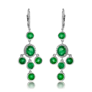 Emerald & Diamond Halo Dangle Style Earrings