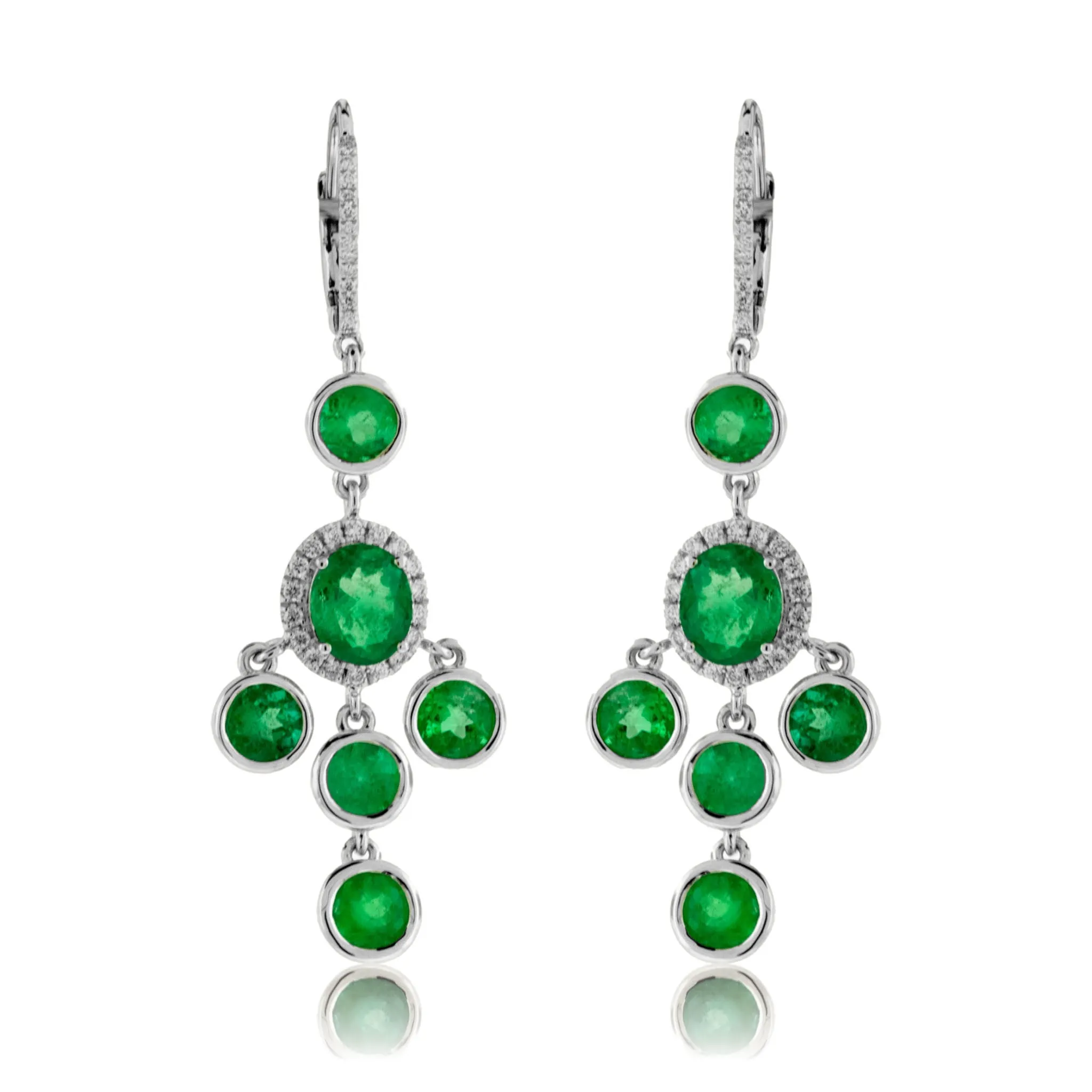 Emerald & Diamond Halo Dangle Style Earrings