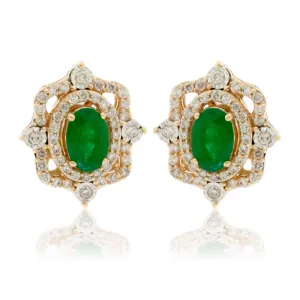 Emerald and Diamond Vintage Style Halo Stud Earrings