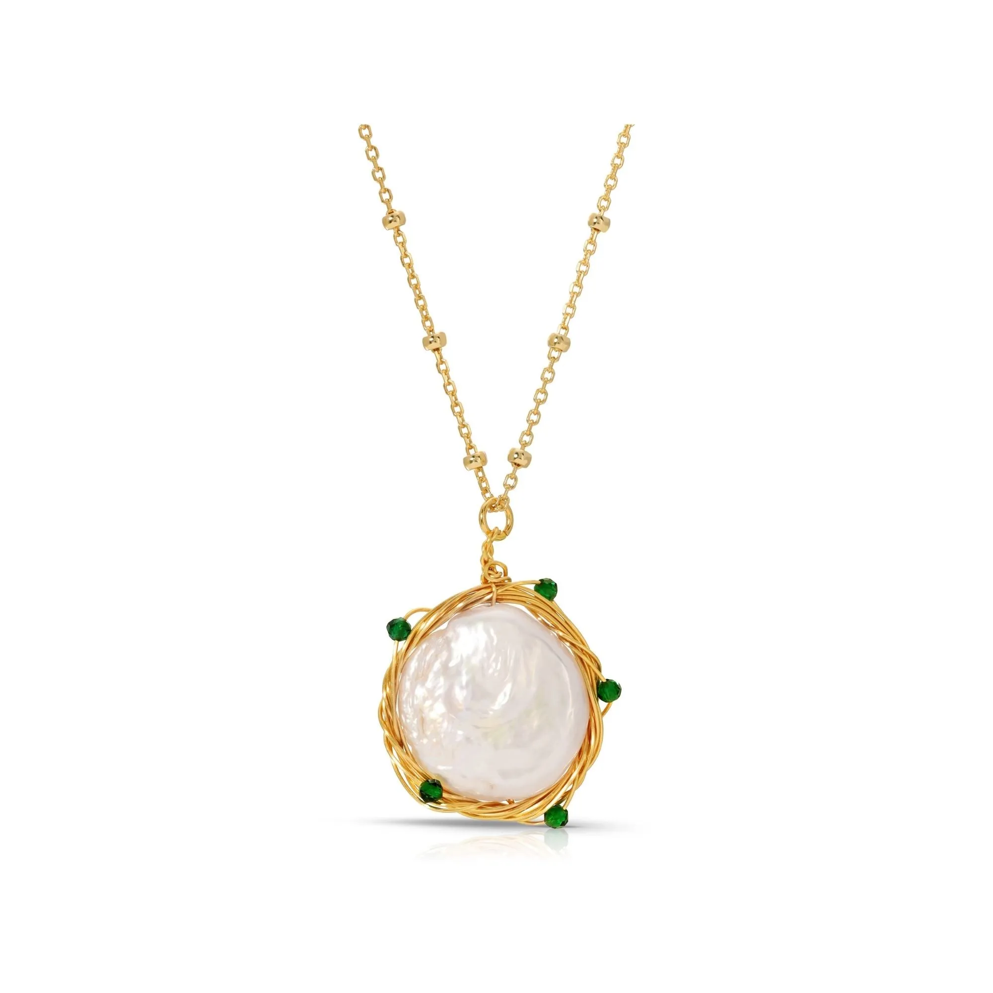 Emerald Bead Pearl Necklace