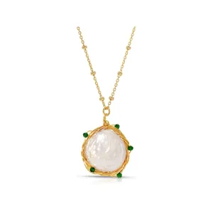 Emerald Bead Pearl Necklace