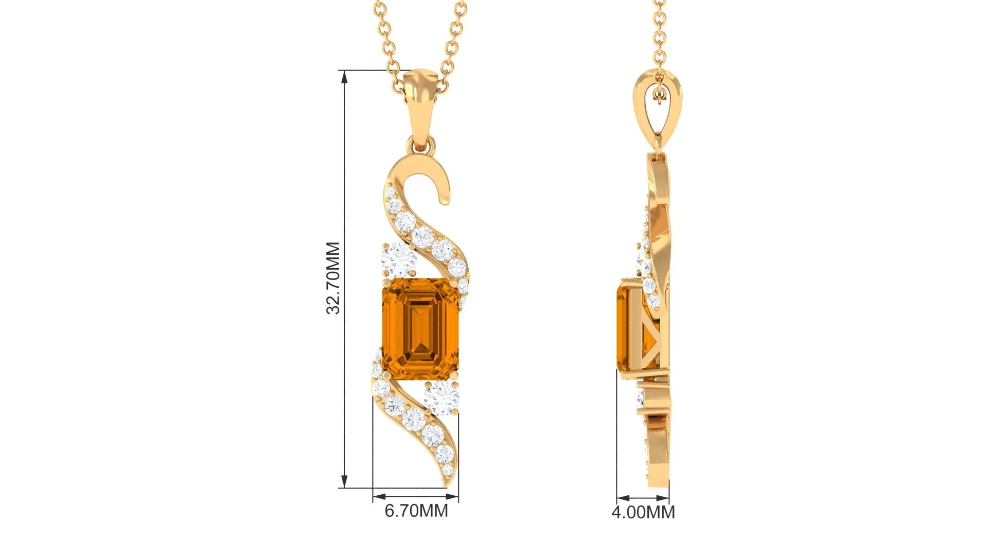 Emerald Cut Citrine Designer Dangle Pendant with Moissanite