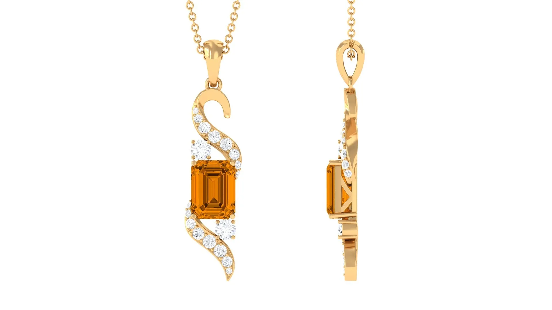 Emerald Cut Citrine Designer Dangle Pendant with Moissanite