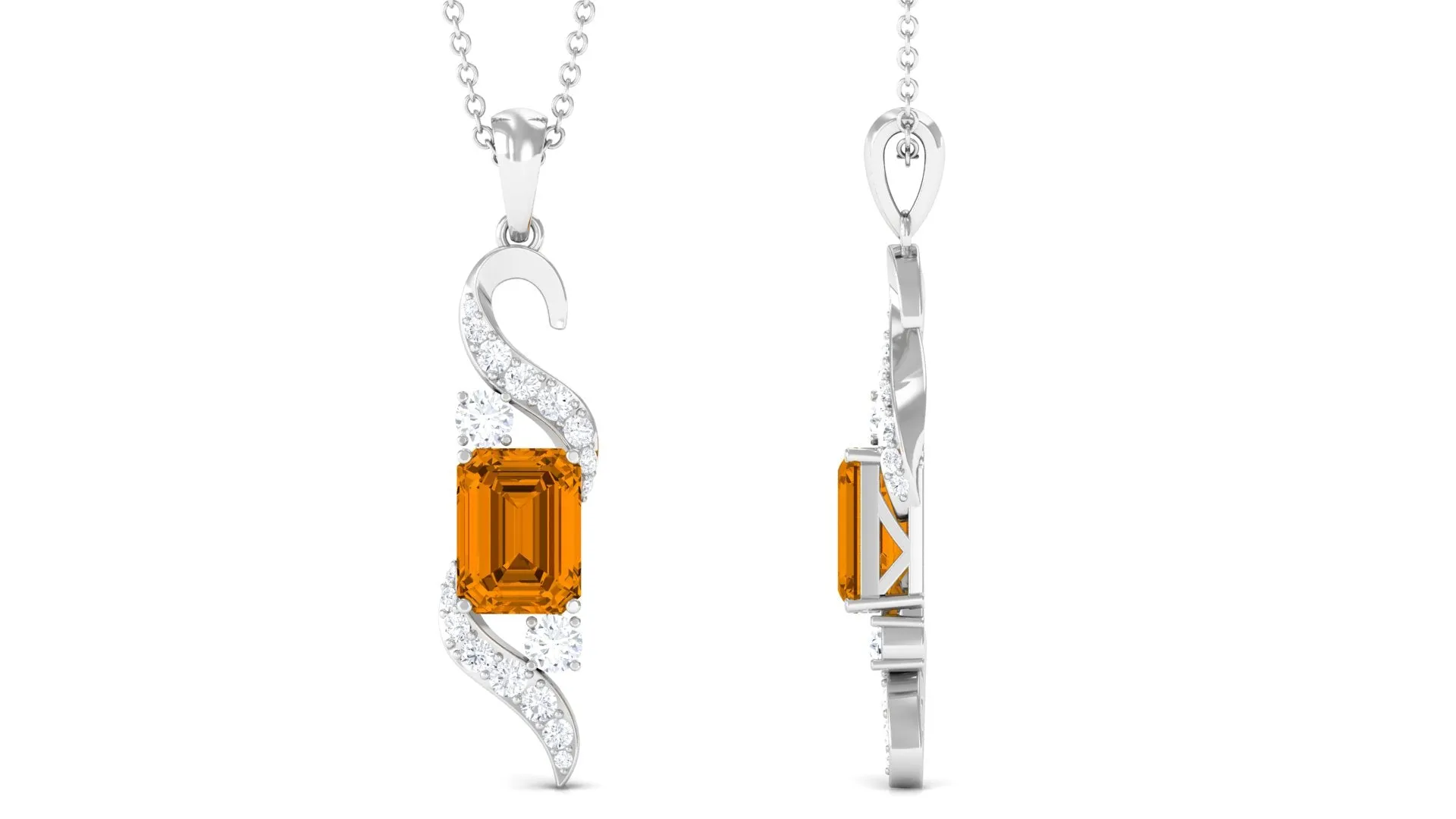 Emerald Cut Citrine Designer Dangle Pendant with Moissanite