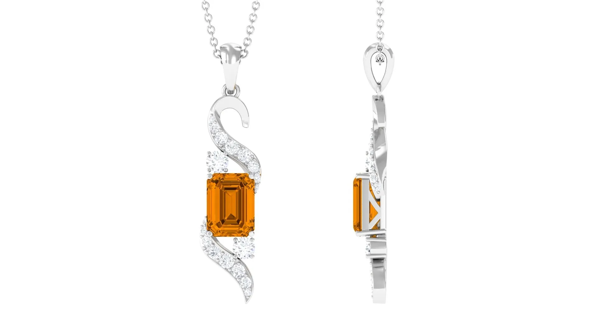 Emerald Cut Citrine Designer Dangle Pendant with Moissanite