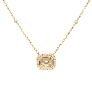 Emerald-Cut Diamond Halo Station Necklace