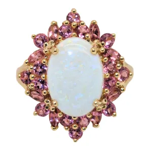 Estate: 14K Yellow Gold 5CT Opal & Pink Tourmaline Ring