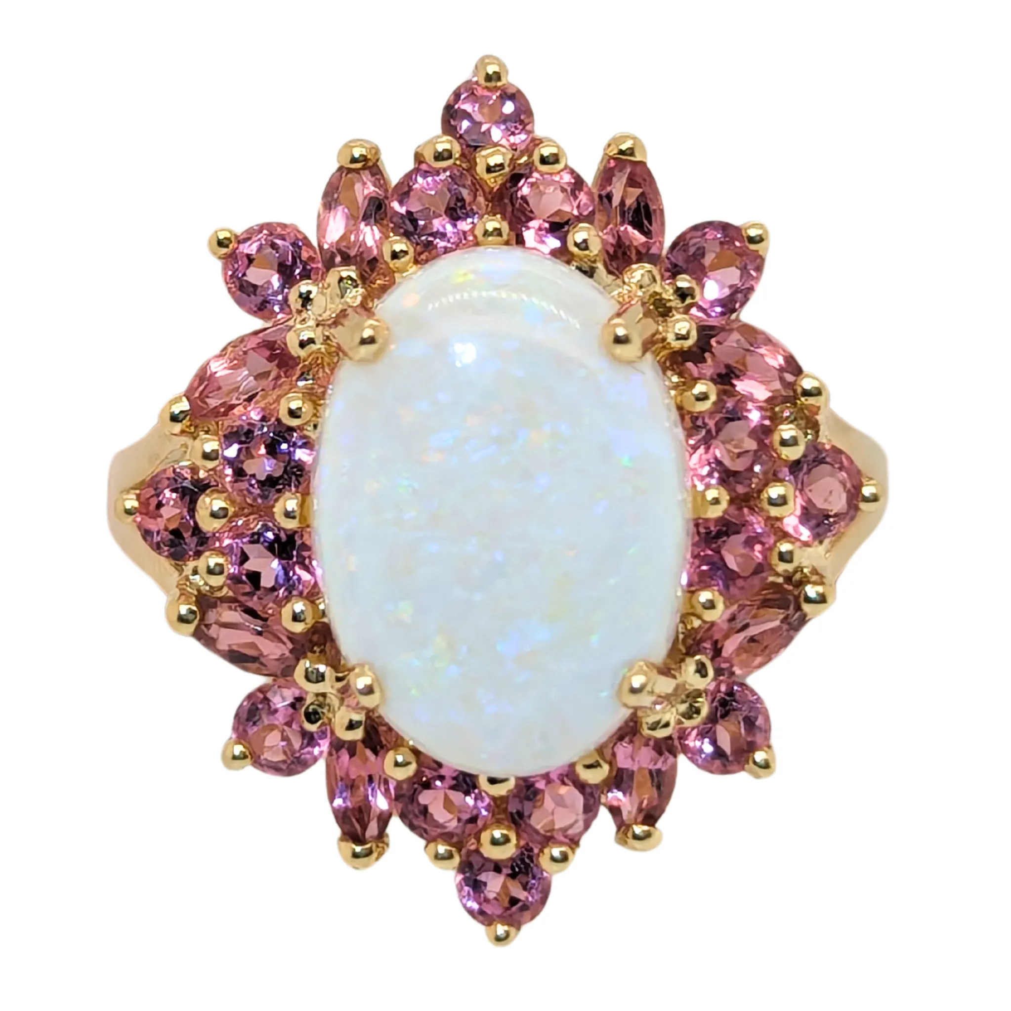 Estate: 14K Yellow Gold 5CT Opal & Pink Tourmaline Ring