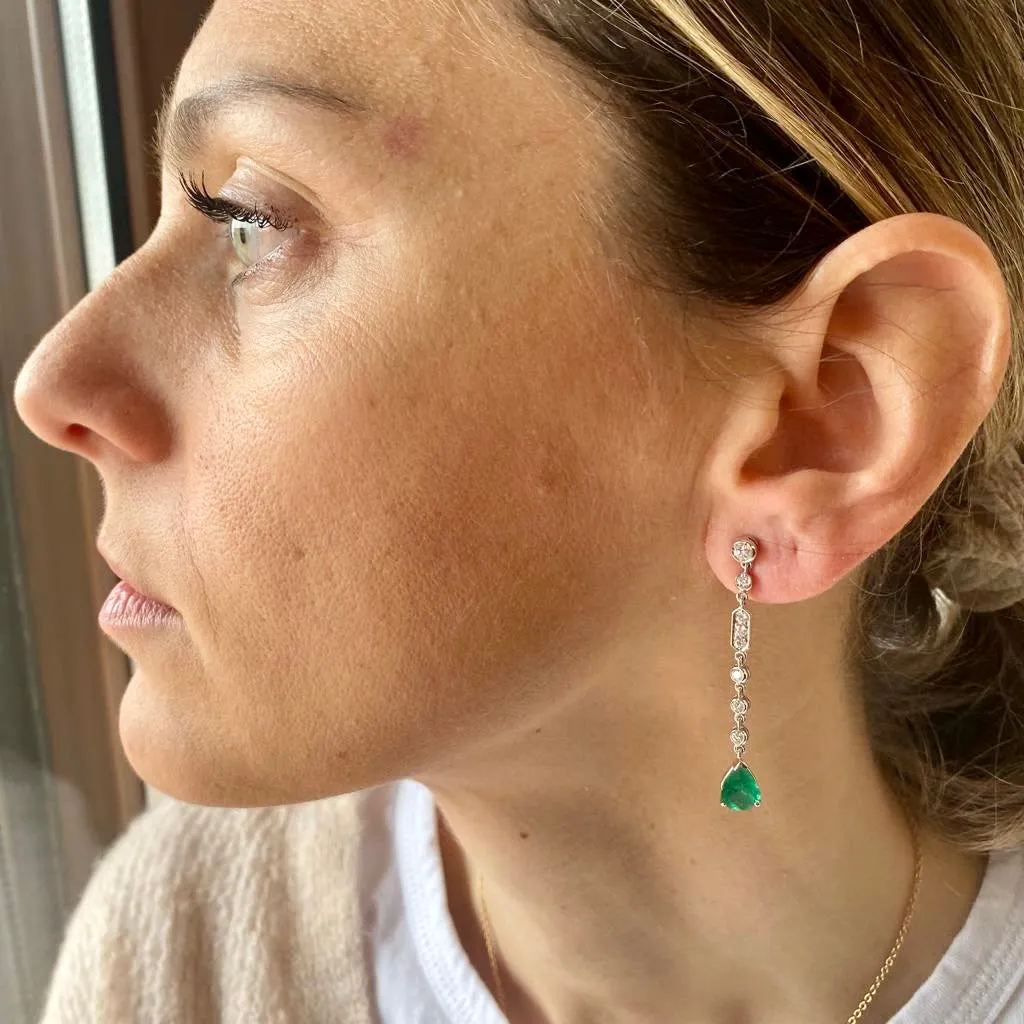 Estate Colombian Emerald Diamond Chandelier Earrings