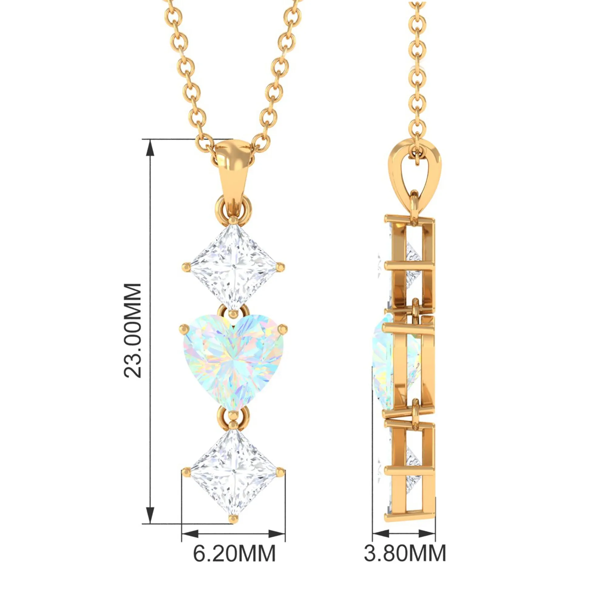 Ethiopian Opal and Moissanite Drop Heart Pendant Necklace