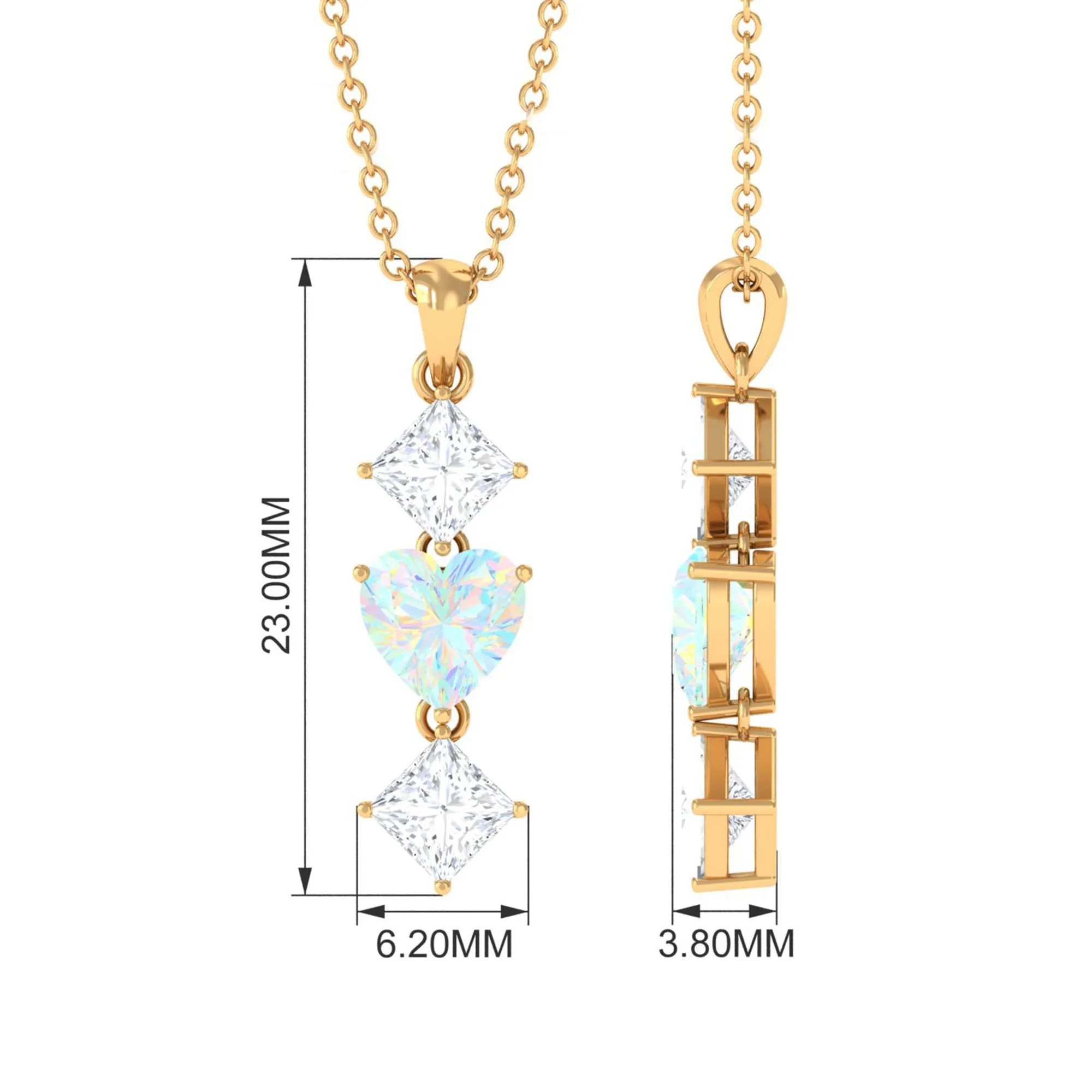 Ethiopian Opal and Moissanite Drop Heart Pendant Necklace