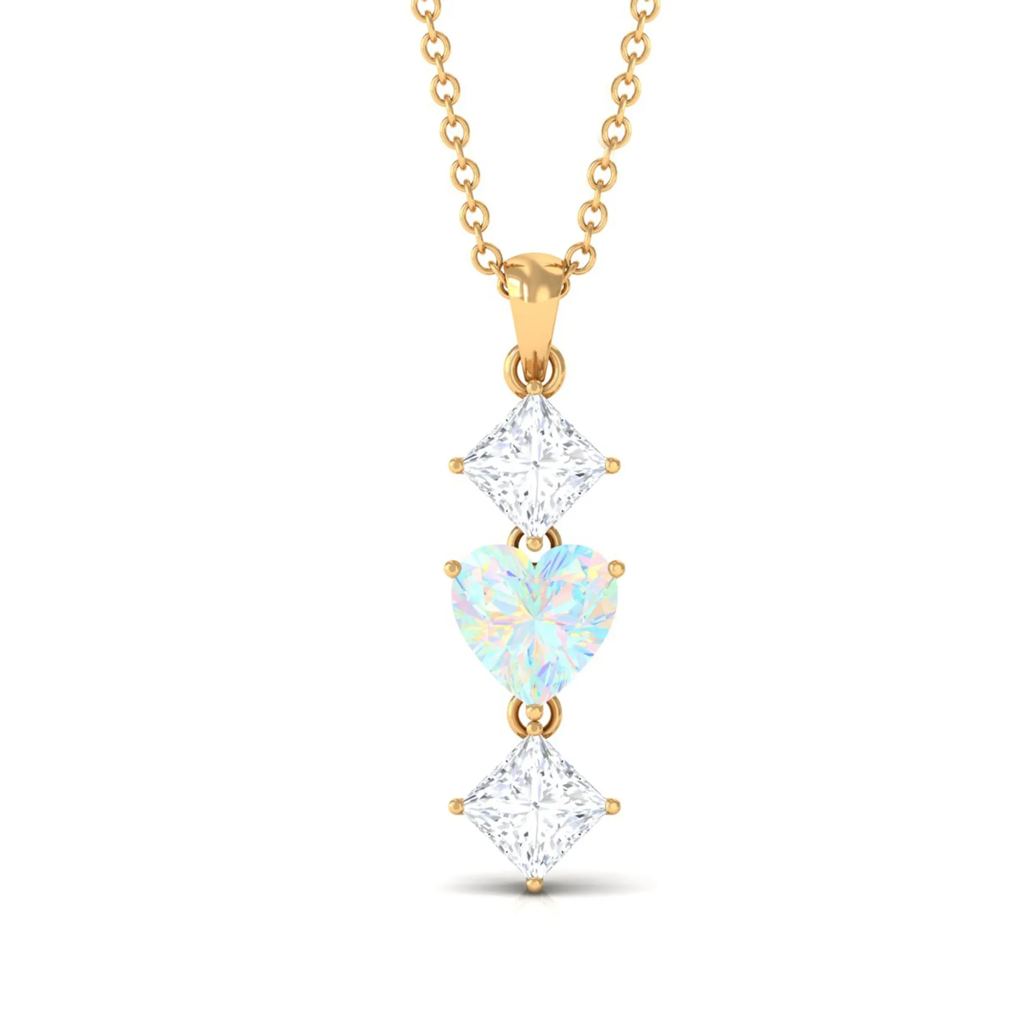 Ethiopian Opal and Moissanite Drop Heart Pendant Necklace