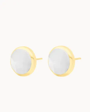 Faith Stone White Cateye Ħabbata Stud Earrings, Gold