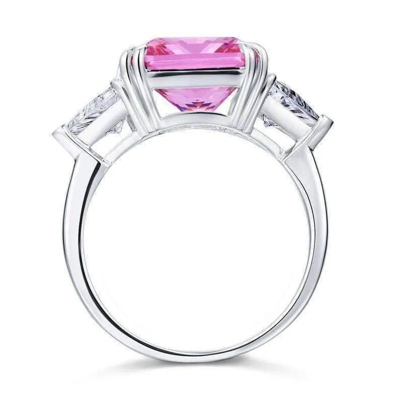 Fancy Pink 8CT Princess Cut Three Stone Sterling Silver Cocktail Ring for Women