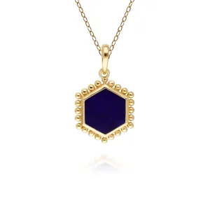 Flat Slice Hex Lapislazuli Anhänger in Vergoldetem 925 Sterling Silber