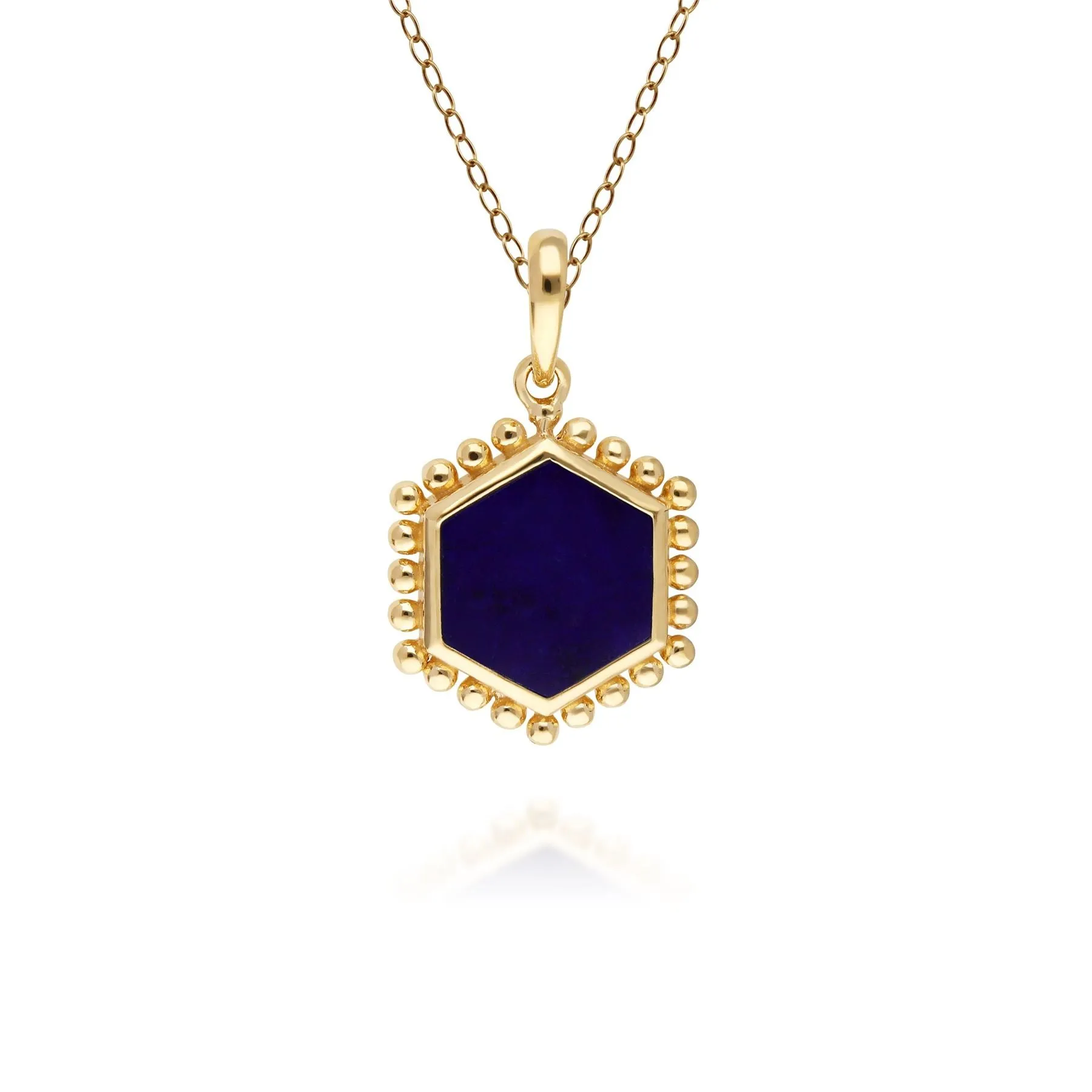 Flat Slice Hex Lapislazuli Anhänger in Vergoldetem 925 Sterling Silber