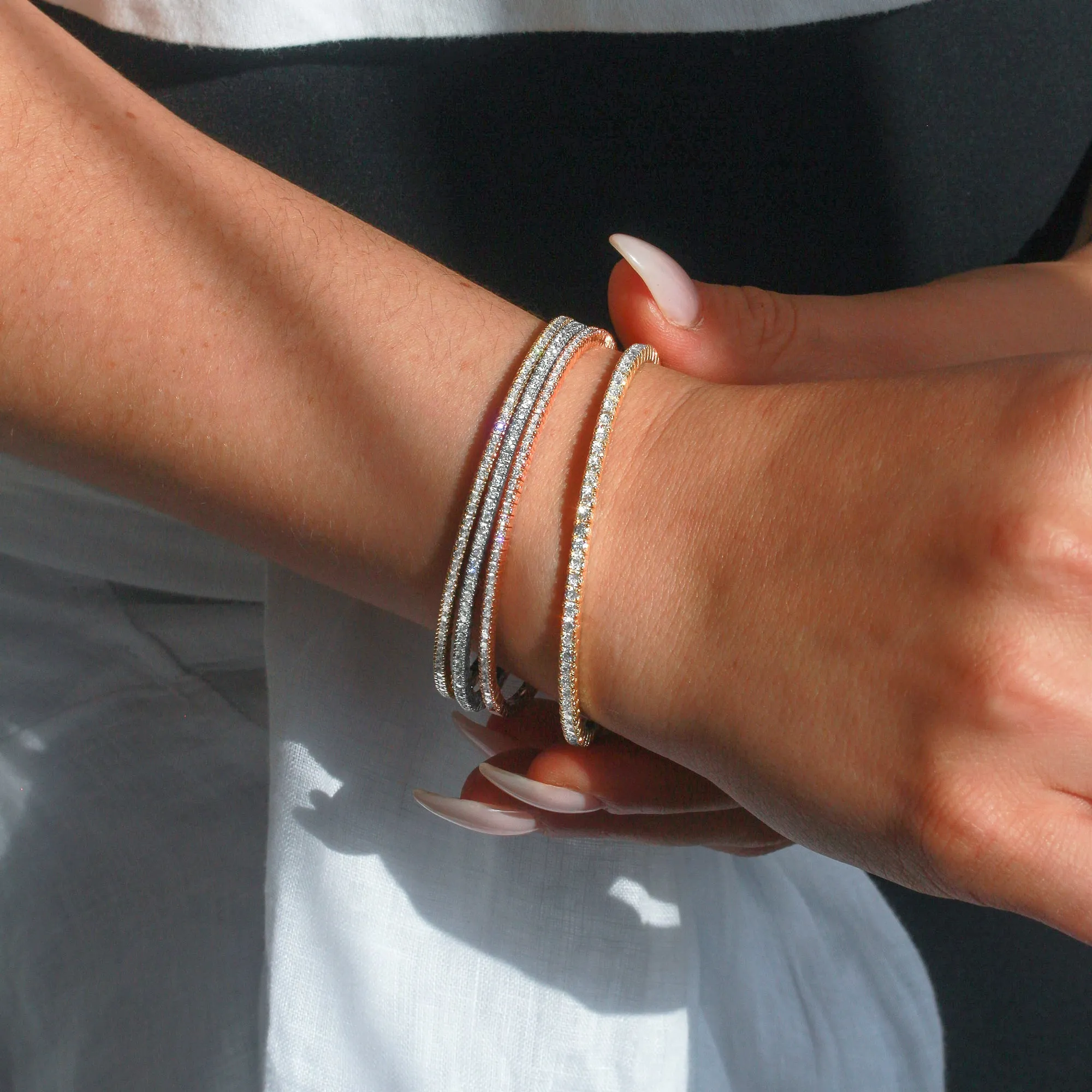 Flexible Diamond Eternity Bangle - White Gold