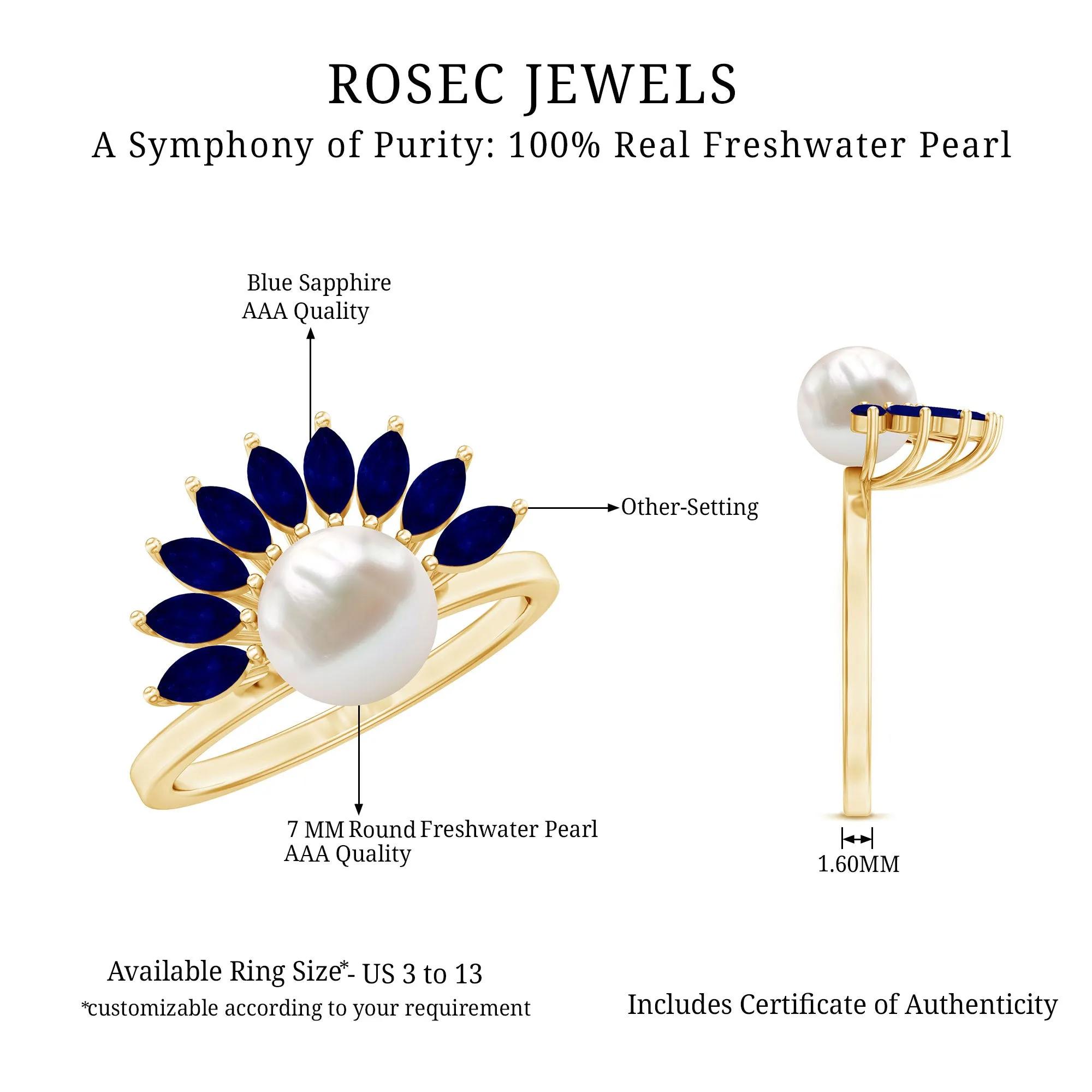 Freshwater Cultured Pearl Floral Inspired Cocktail Ring with Blue Sapphire