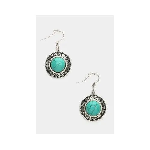 Genuine Turquoise Round Earrings