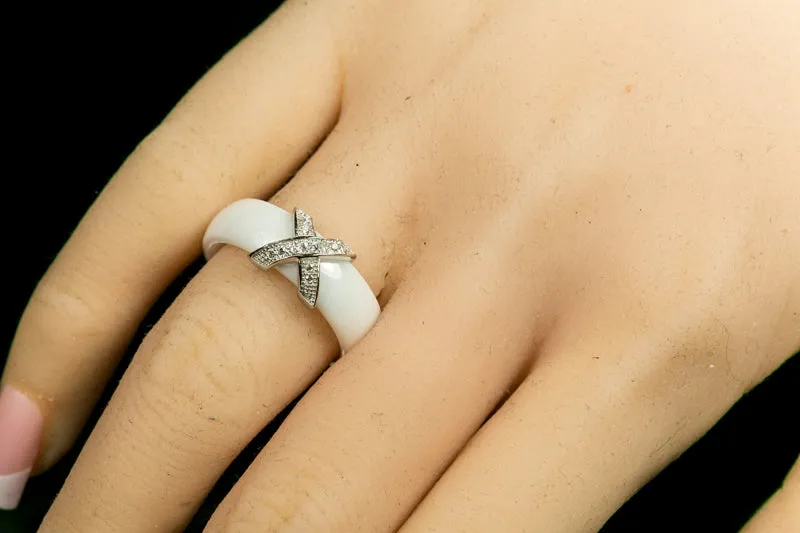 Gloris White Ceramic X BandRing | Sterling Silver
