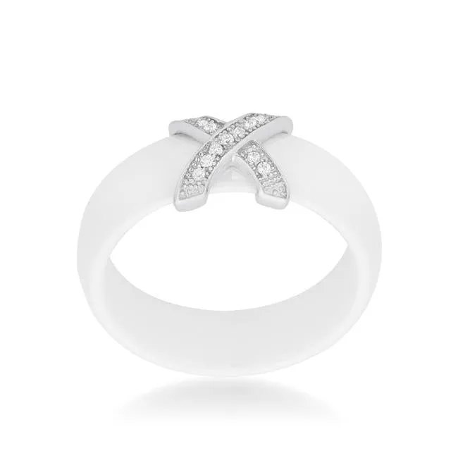 Gloris White Ceramic X BandRing | Sterling Silver