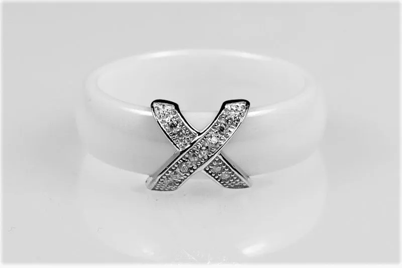 Gloris White Ceramic X BandRing | Sterling Silver