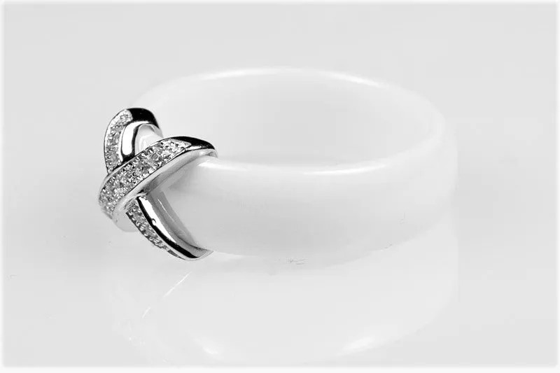 Gloris White Ceramic X BandRing | Sterling Silver