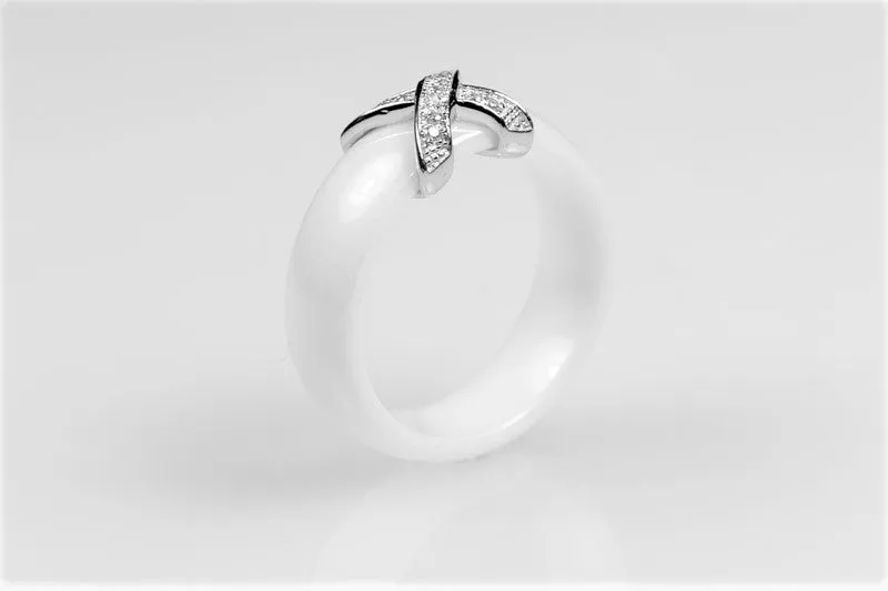 Gloris White Ceramic X BandRing | Sterling Silver