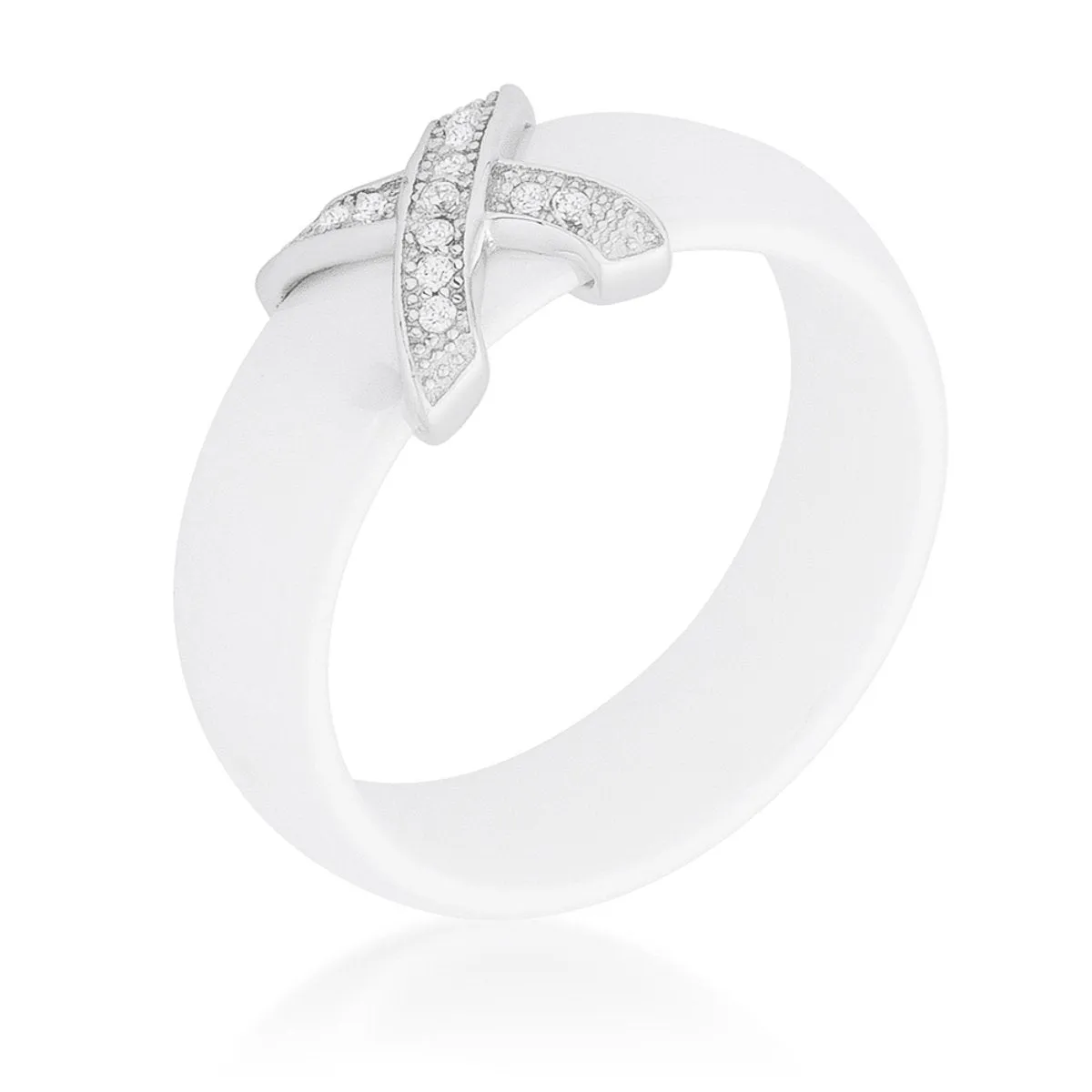 Gloris White Ceramic X BandRing | Sterling Silver