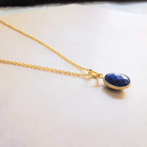 Gold Oval Lapis Lazuli Pendant Chain Necklace