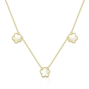 Gold Plated Sterling Silver Mother of Pearl Three Flower Necklace