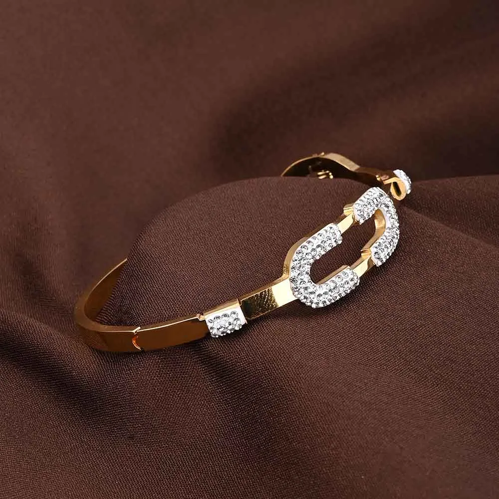Gold Zircon Studded Cuff Bracelet