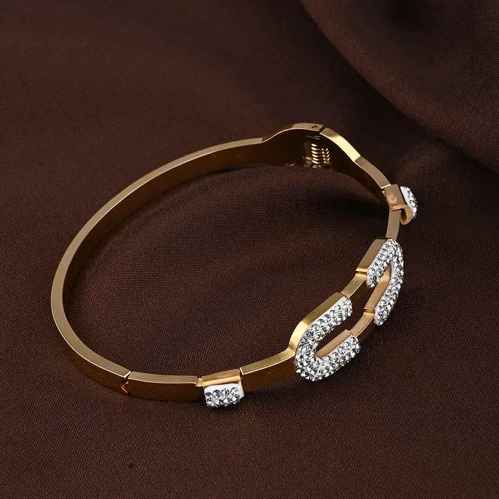 Gold Zircon Studded Cuff Bracelet