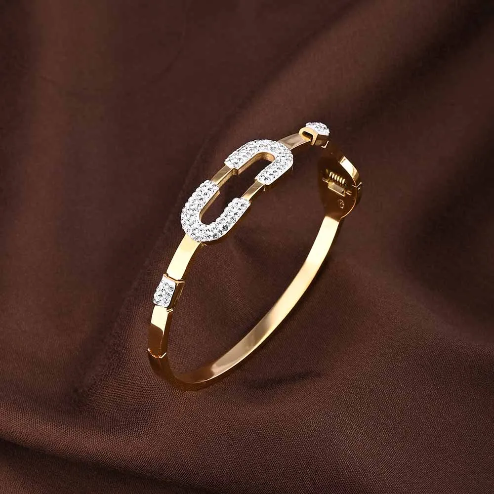 Gold Zircon Studded Cuff Bracelet