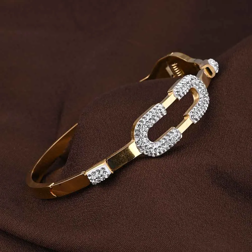 Gold Zircon Studded Cuff Bracelet