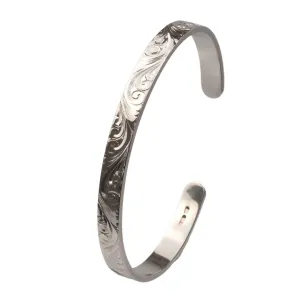 Hand Engraved Scroll Sterling Silver Handmade Cuff Bracelet