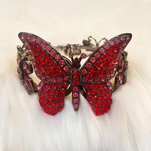 Handmade Butterfly Bracelet Cuff Red Pink Crystal by Askew London