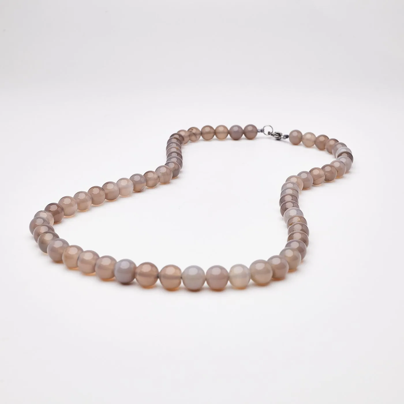 Handmade Men's Grey Agate Gemstone Beaded Necklace
