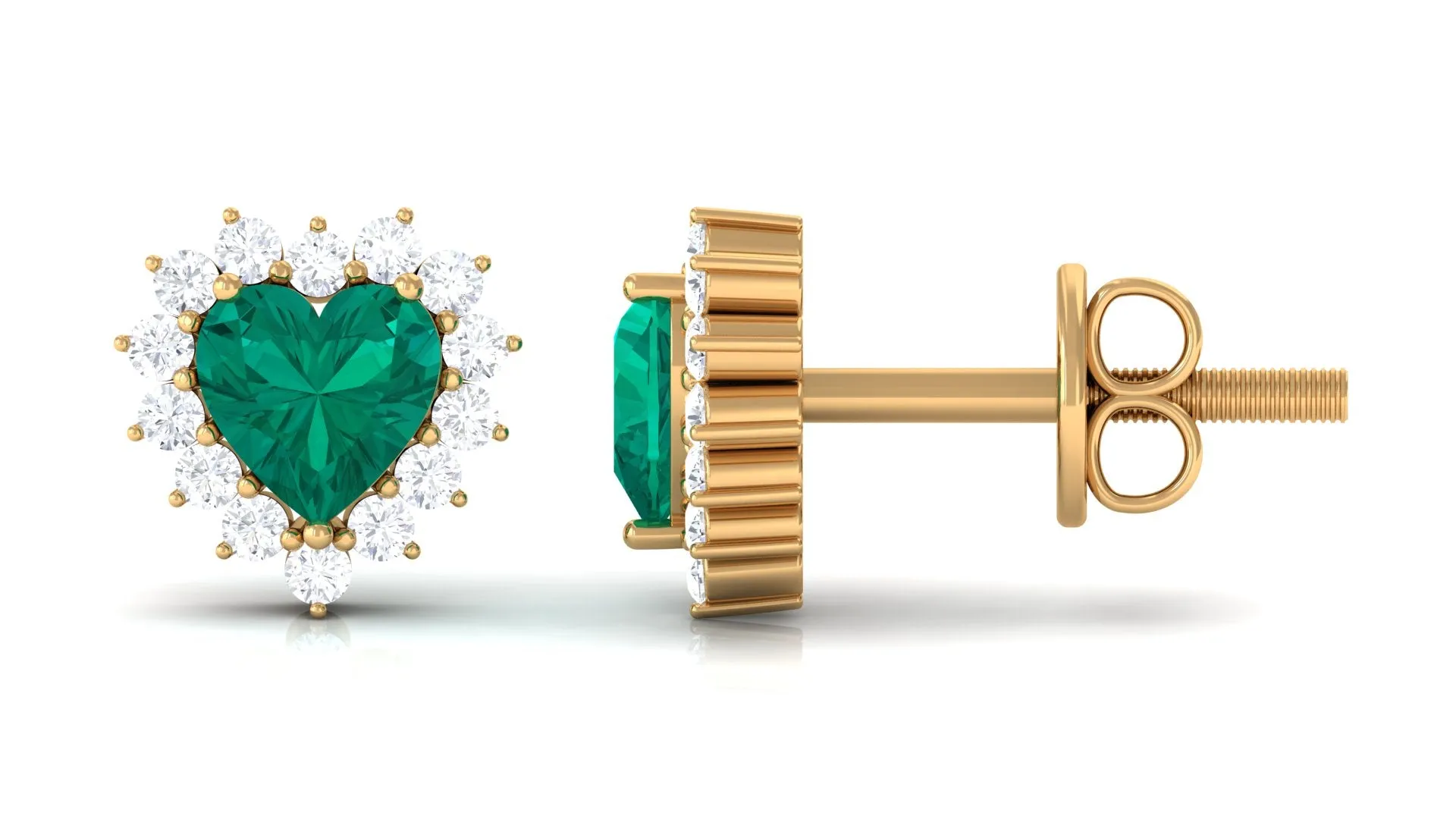 Heart Shape Emerald Stud Earrings with Diamond