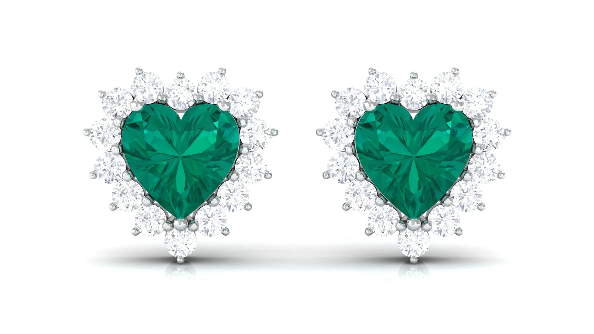 Heart Shape Emerald Stud Earrings with Diamond