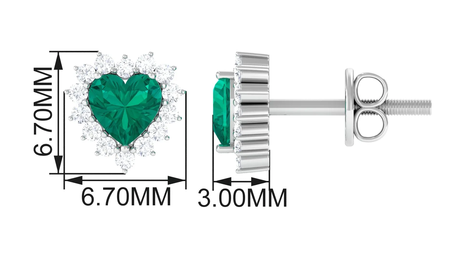 Heart Shape Emerald Stud Earrings with Diamond